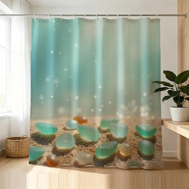 Waterproof Polyester Shower Curtain Ocean Tropical Scene Bathroom Bath Decor Aqua Teal Underwater Bubble Shower Panel
