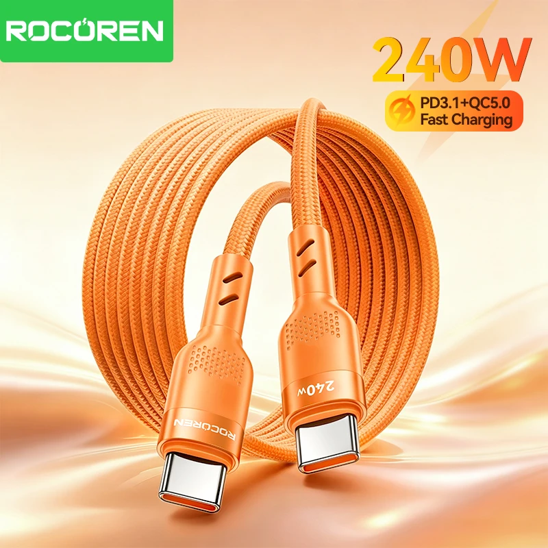 Rocoren 240W USB Cable PD USB C to Type C Cable for Huawei Xiaomi Samsung USB C Fast Charging Chager Cable Cord Type-C Cable