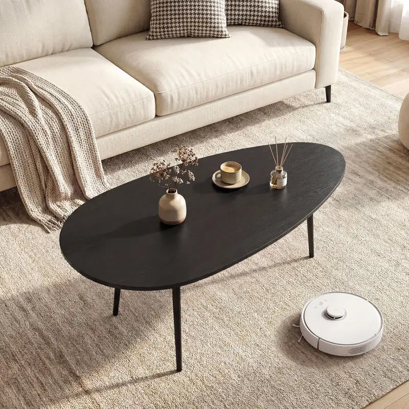 

Oval Coffee Table Mid Century Center Table with Sturdy Metal Construction-Black