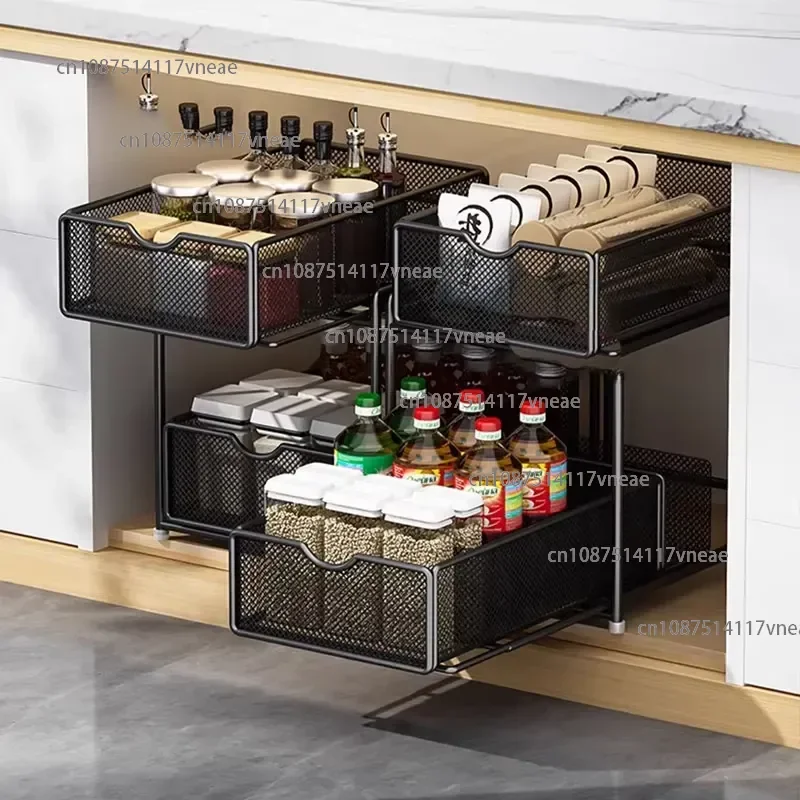 2 Tier Organizer with Storage Drawer Under Sink Sliding Cabinet Pull Out Basket Spice Rack Snack for Kitchen Bathroom Counter
