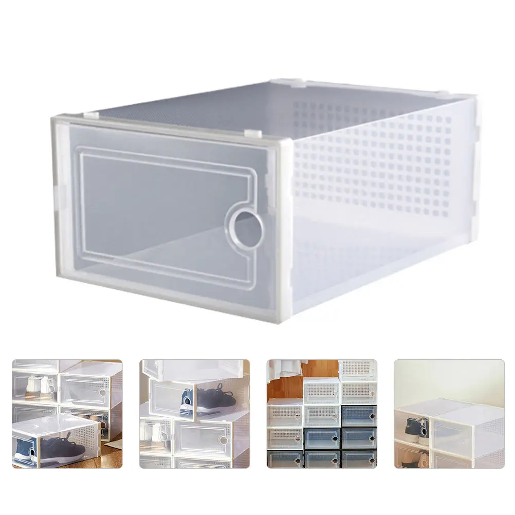 

2Pcs Plastic Shoe Boxes Transparent Drawer Stackable Large Capacity Shoe Storage Containers Home Organizing Shoes Storage Boxes