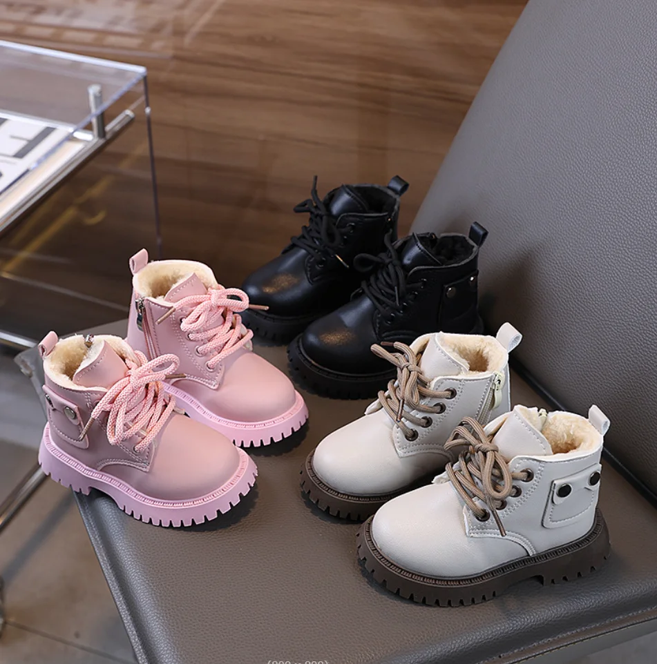 2026 Winter Leather Ankle Boots Girl Platform Boys Short Boots Super Cozy Plush Lining Shoes Toddles Baby Warm Outdoor Snow Boot
