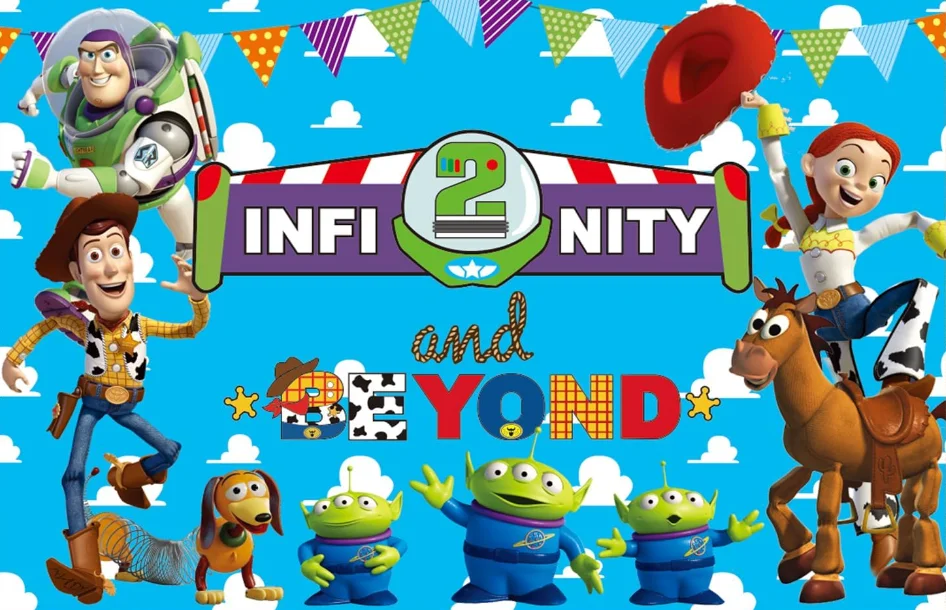 Two Infinity and Beyond Backdrop 2nd Birthday Hat Blue Clouds Toy Story Birthday Party Decorations Photography Background