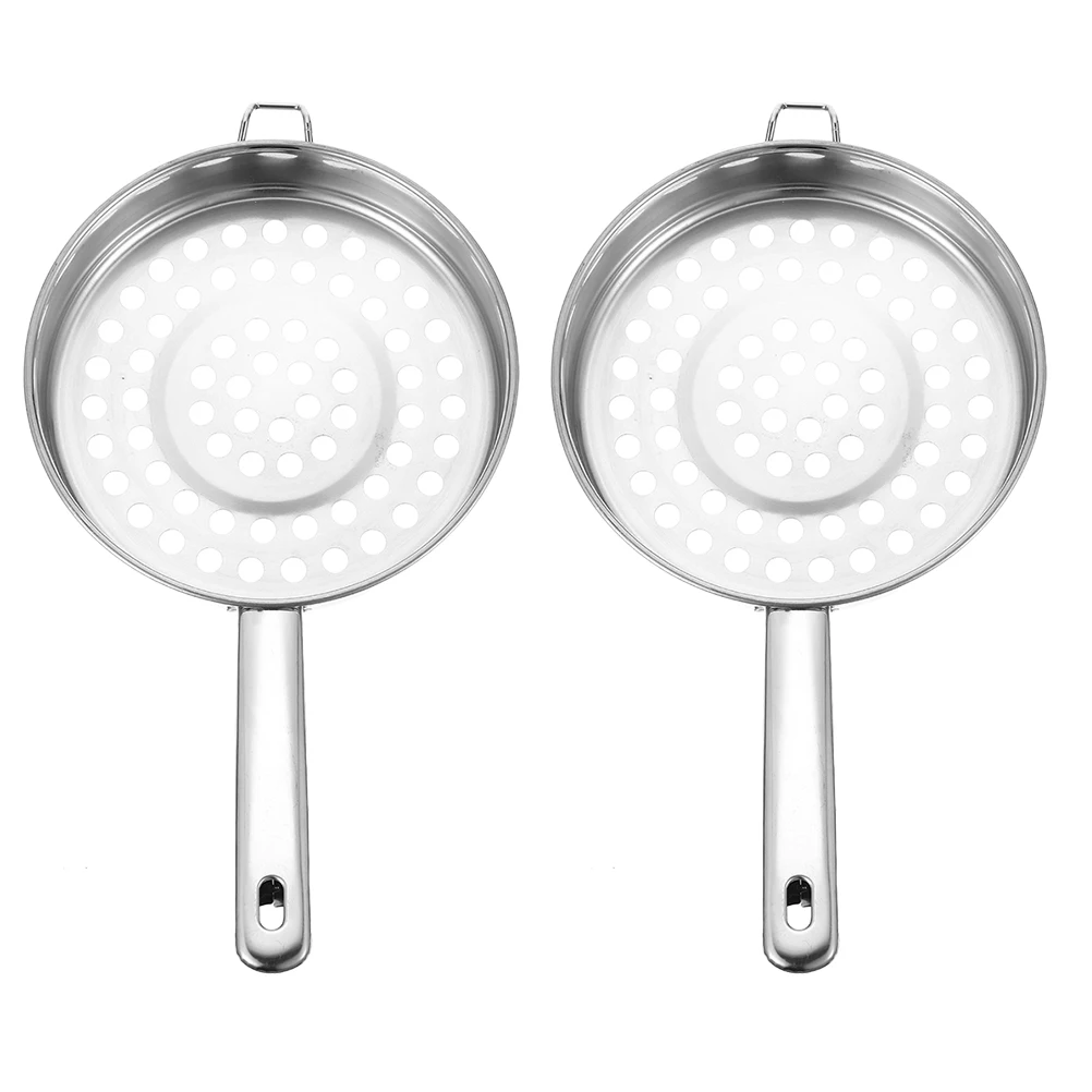 

2Pcs Stainless Steel Strainer Spoon Heat Resistant Flat Bottom Large Hole Design Efficient Draining Pasta Seafood Vegetables