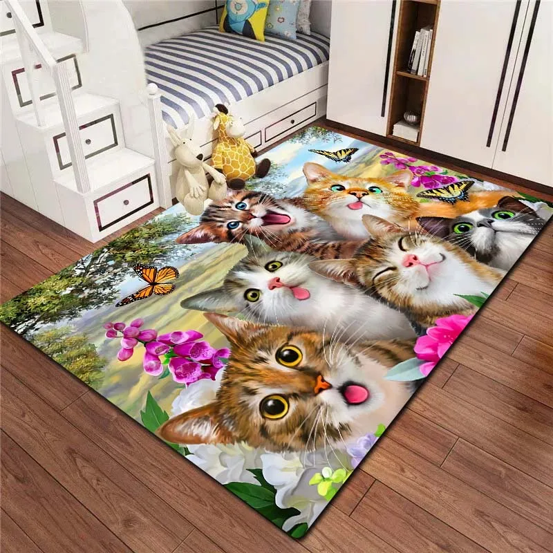 

3D cartoon anime cute cat customizable flannel carpet living room bedroom decoration bathroom kitchen anti slip game area carpet