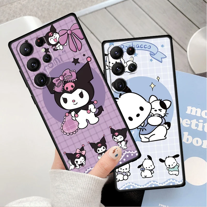 Śliczna kreskówka Sanrio dla Samsung Galaxy S23 S22 S21 S20 FE S10 S9 S10E S8 Plus Ultra Lite 5G czarna obudowa telefonu