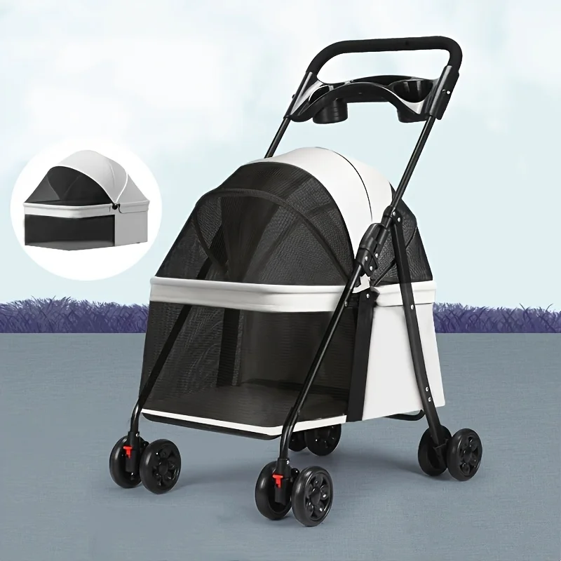 

Premium 3-In-1 Foldable Pet Stroller for Small Dogs And Cats - Features a Luxurious Four-Wheel Steel Frame, Breathable Canopy, Ergonomic Handle, And Storage Basket - Stylish Black And White Design, Comfortable Adjustable Stroller Ideal for Halloween