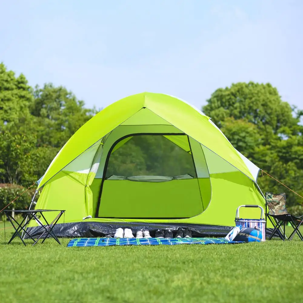 Waterproof Family Camping Tent, Thickened Double Layer, Beach Tent, 4-5 Person