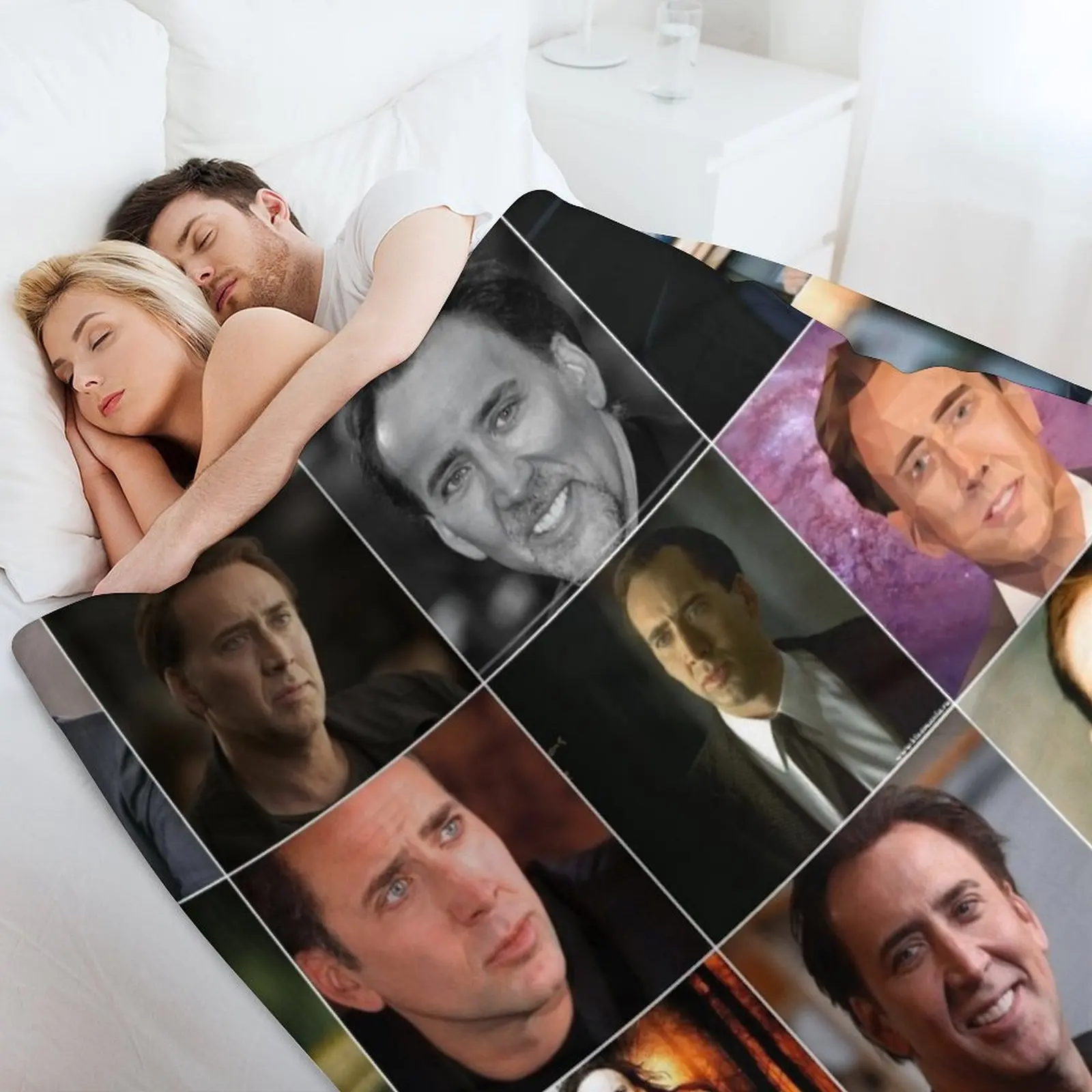 نيكولاس كيج صور كولاج رمي بطانية سرير منقوشة على الأريكة الثقيلة للنوم بطانيات فضفاضة #4