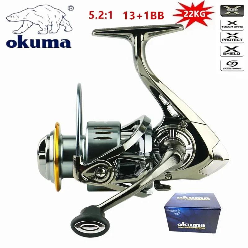 

OKUMA all metal fishing reel speed ratio 5.2:1 No gap 13+1BBMax Dragon 22KG fishing reel 2000-7000