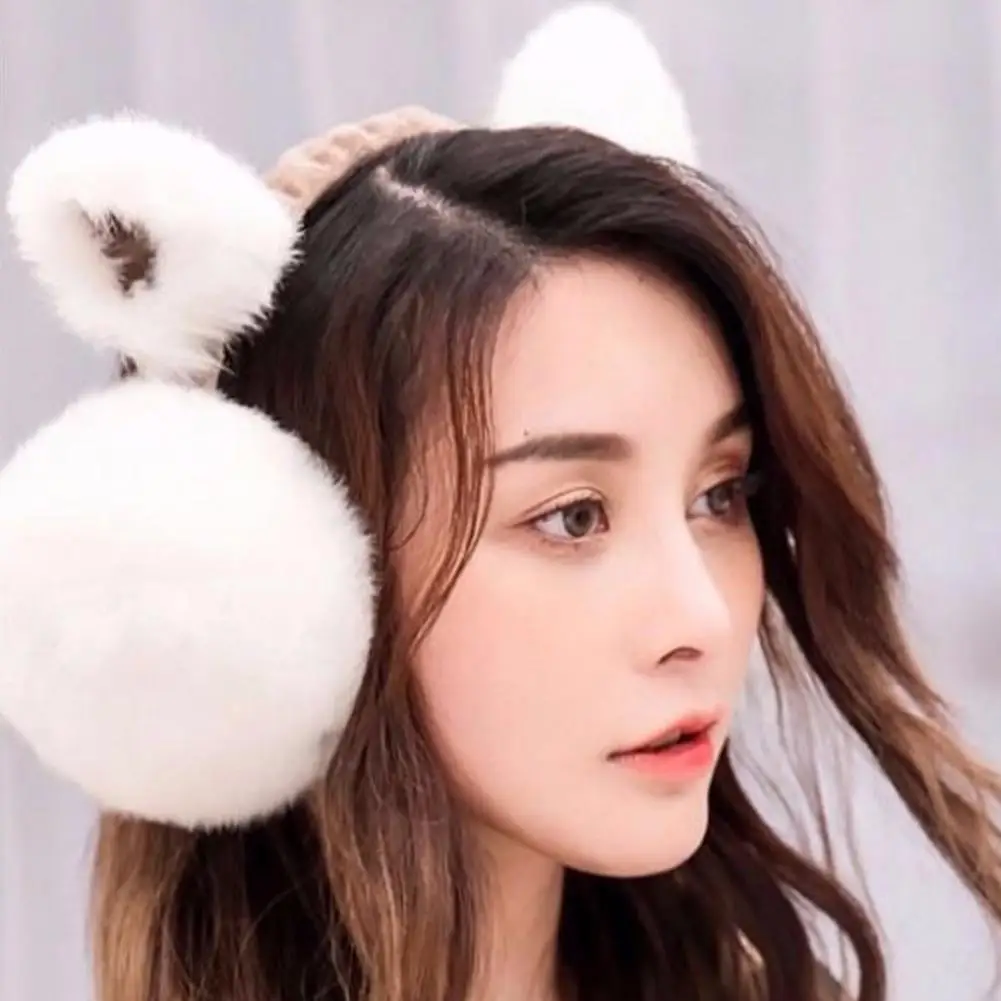 Cute Cat Ears Women Earmuffs Faux Fur Ear Warmer Super Soft Solid Color Women Earmuffs Ear Cover Winter Thermal Earmuffs