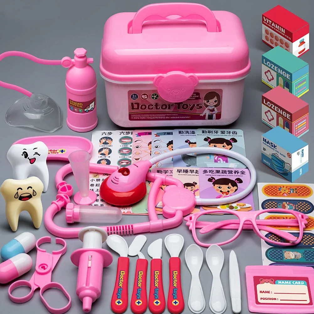 Doctor Nurse Toy Set Kids Simulation Pretend Play Medical Box Playing House Trolley Box Girl Stethoscope Injection Children Toys