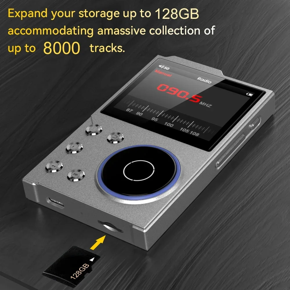 مشغل DSD MP3 بدون فقدان شاشة عرض TFT عالية الجودة من سبائك الزنك تأتي مع بطاقة ذاكرة سعة 16 جيجابايت تصل إلى 256 جيجابايت تدعم 20 لغة