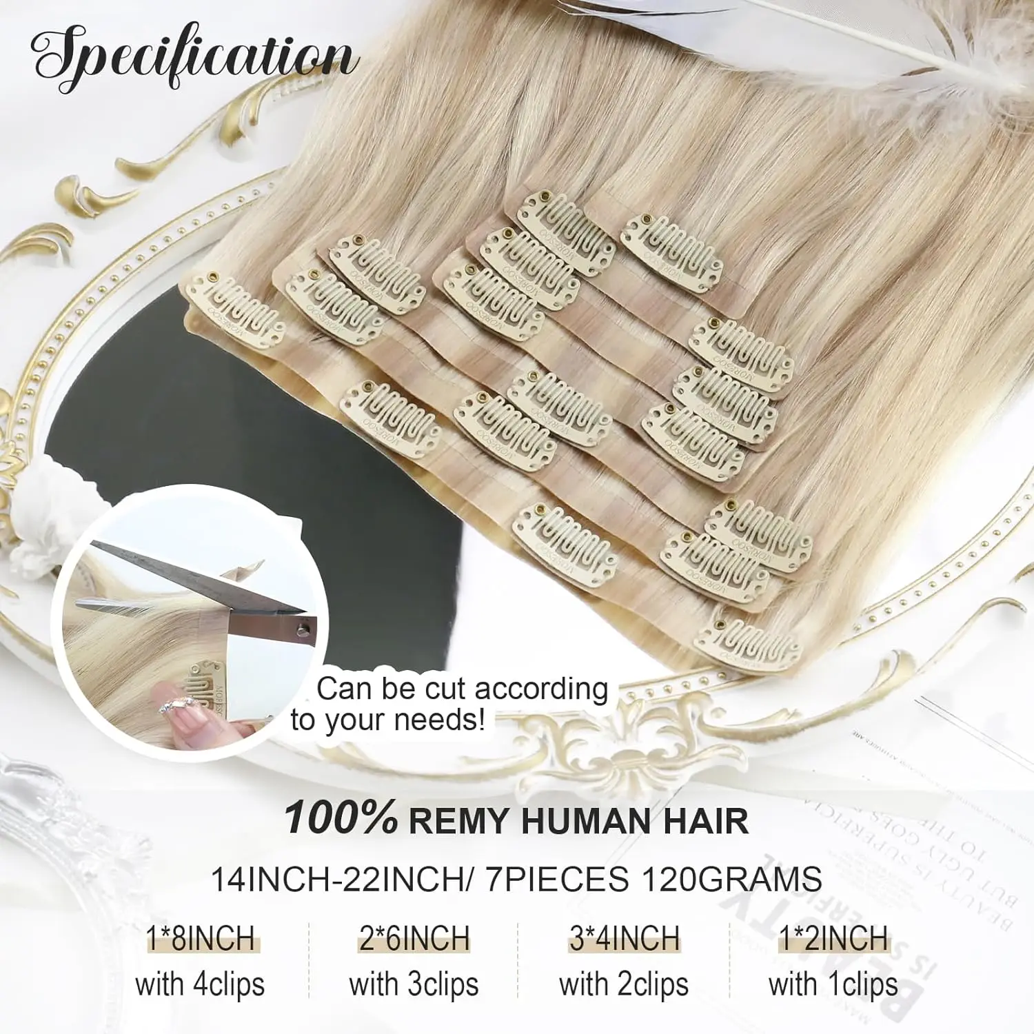 Moresoo Seamless Clip in Hair Extensions Real Human Hair Remy Seamless Hair Extensions Blonde PU Clip in Extensions 7pcs 120g