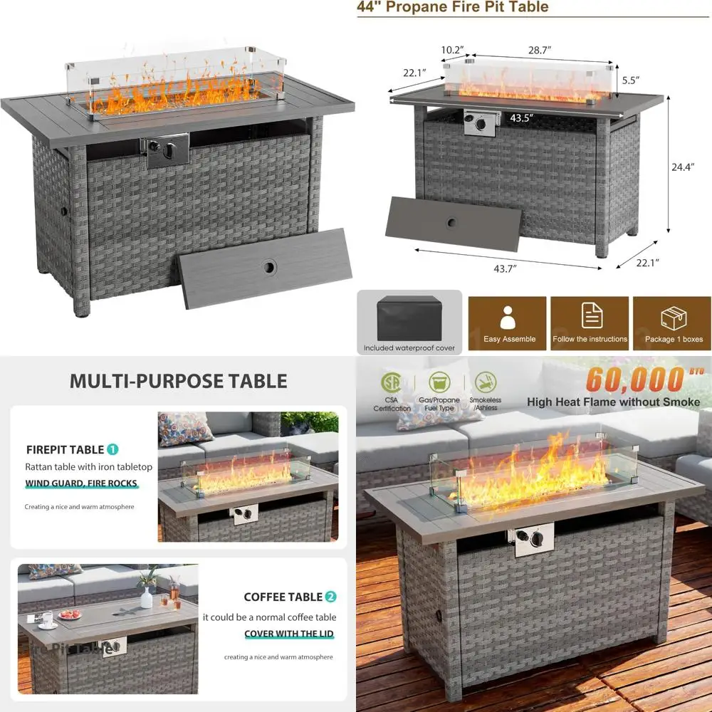 طاولة حفرة نار مستطيلة من غاز البروبان الخارجية مع واقي من الرياح وميزة الإشعال التلقائي للاستخدام في الفناء #1