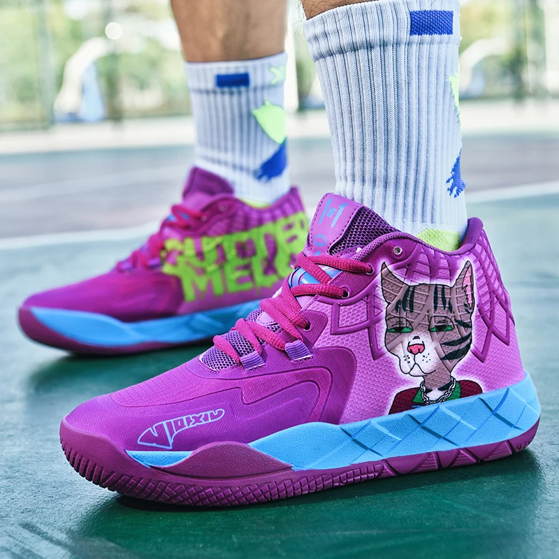 Men Basketball Athletic Shoes Breathable Mesh Ankle Support Shock Absorption Non‑Slip Outdoor Training Sports Sneakers