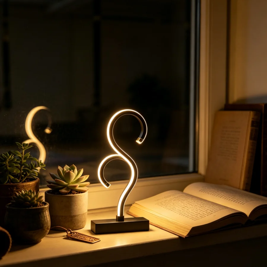 1PC S-Shaped LED Table Lamp, Warm White Ambient Night Light, USB Powered Decor Lamp for Living Room, Bedroom, Home Decor