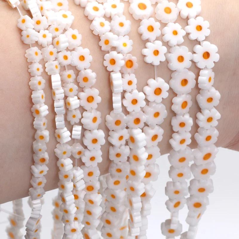 4-8mm kwiat Lampwork szklane płaskie koraliki Daisy Spacer luźne koraliki do tworzenia biżuterii DIY bransoletka rzemiosło akcesoria do rękodzieła