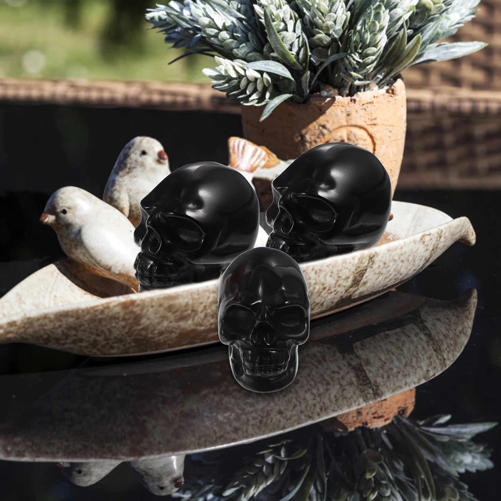 

Halloween Props Obsidian Skull Ornament Ornaments Simulation Black Decoration