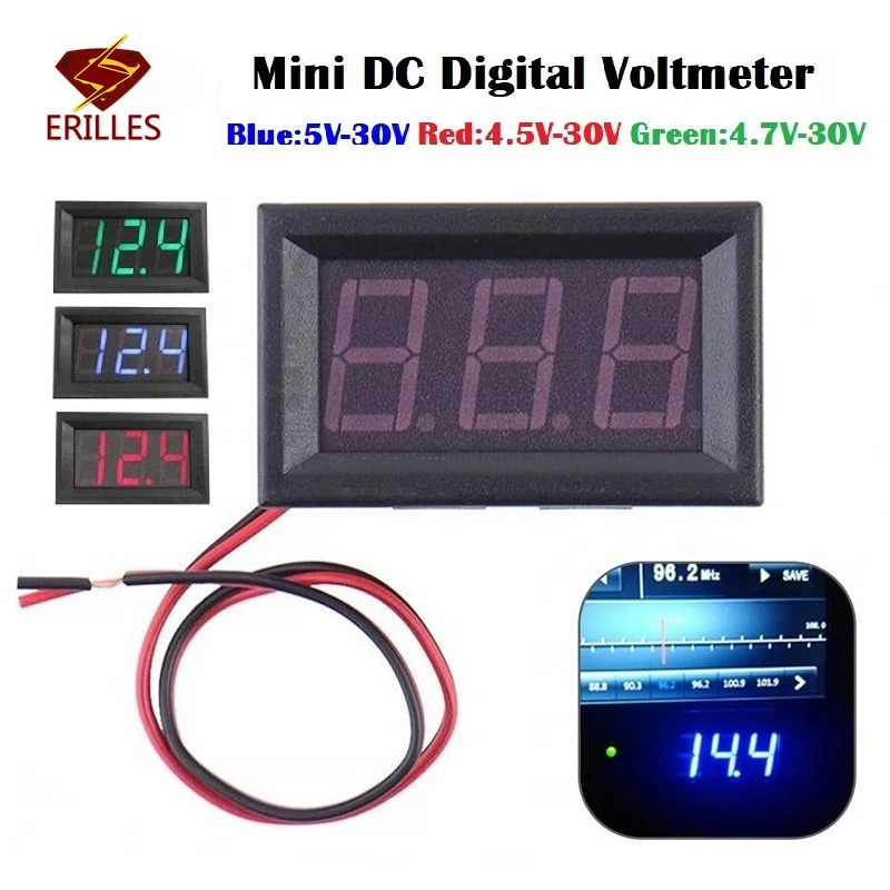 Mini Digital DC Voltmeter 0.56inch LED Panel DC 4.5-30V Amp Volt Current Meter Two-wire RGB Display Voltage Test Red/Blue/Green