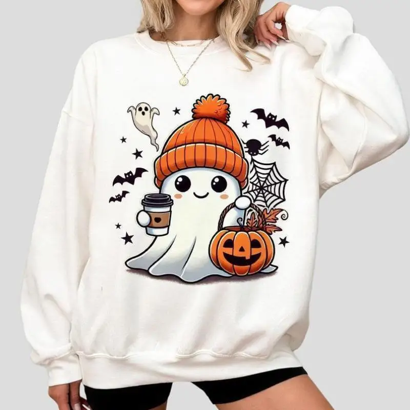 

Очаровательный свитшот Ghost на Хэллоуин, открытый кардиган на подкладке, женский модный весенний свитер 2026, тематическая одежда Ghost