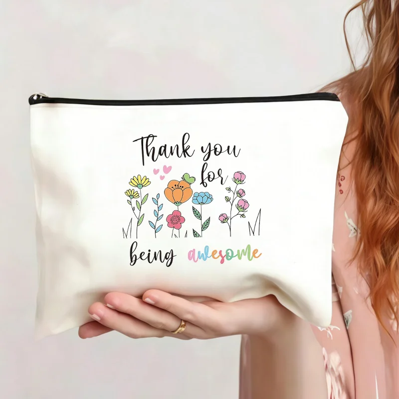 1 Pack Thank You for Being Awesome Gratitude Makeup Bag Floral Butterfly Print Designideal Gift for Best Friends Cosmetic Pouch