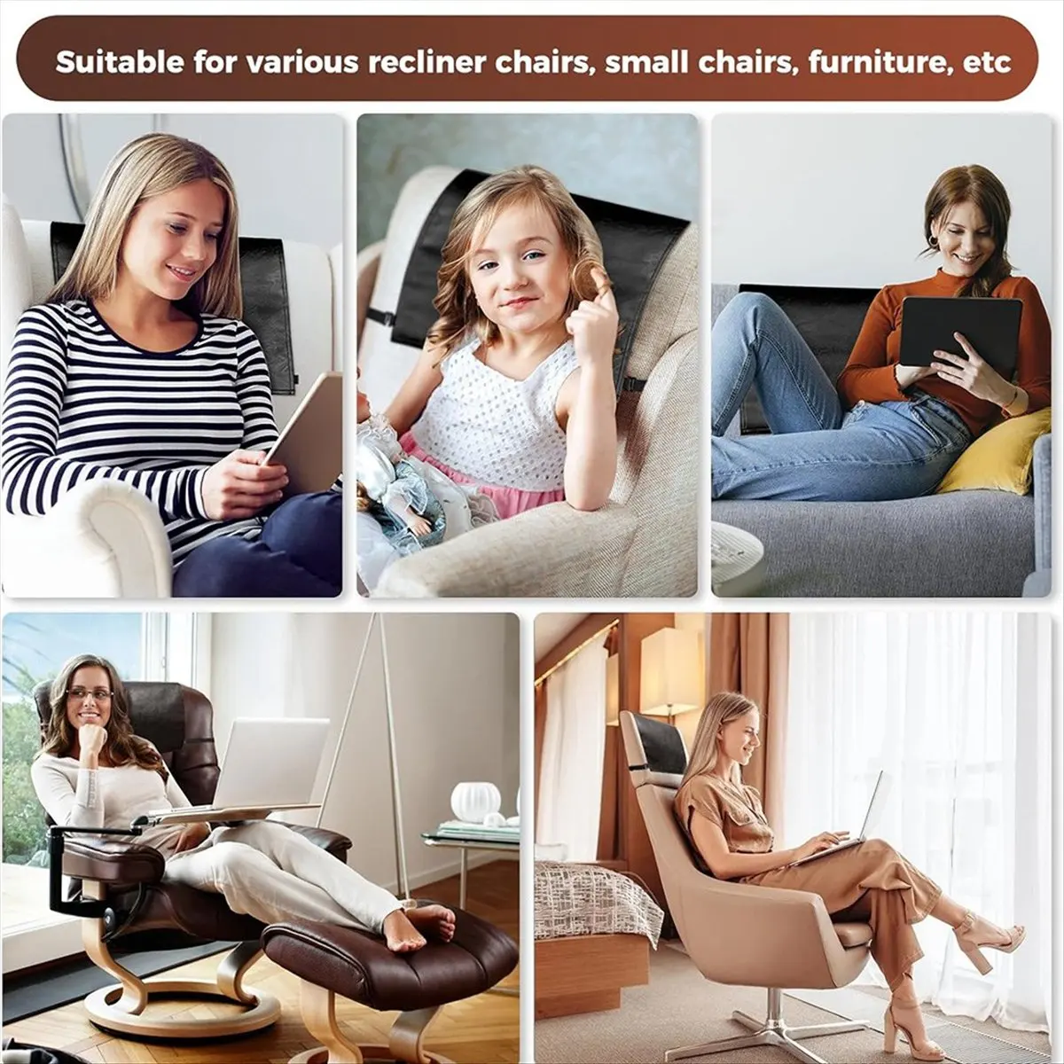 AB09 Headrest Cover for Recliner Chair Recliner Headrest Protector Faux Leather Headrest Cover with Elastic Straps Black