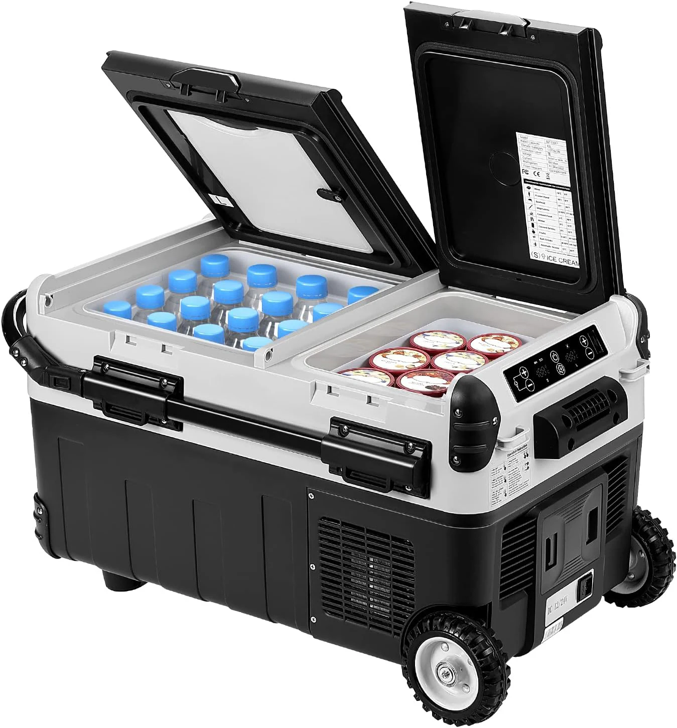 FSX30K 30L DC 12V 24V Compressor Solar Double Zone Dual Control Display Handle Wheel Battery Mini Cooling Portable Car Fridge