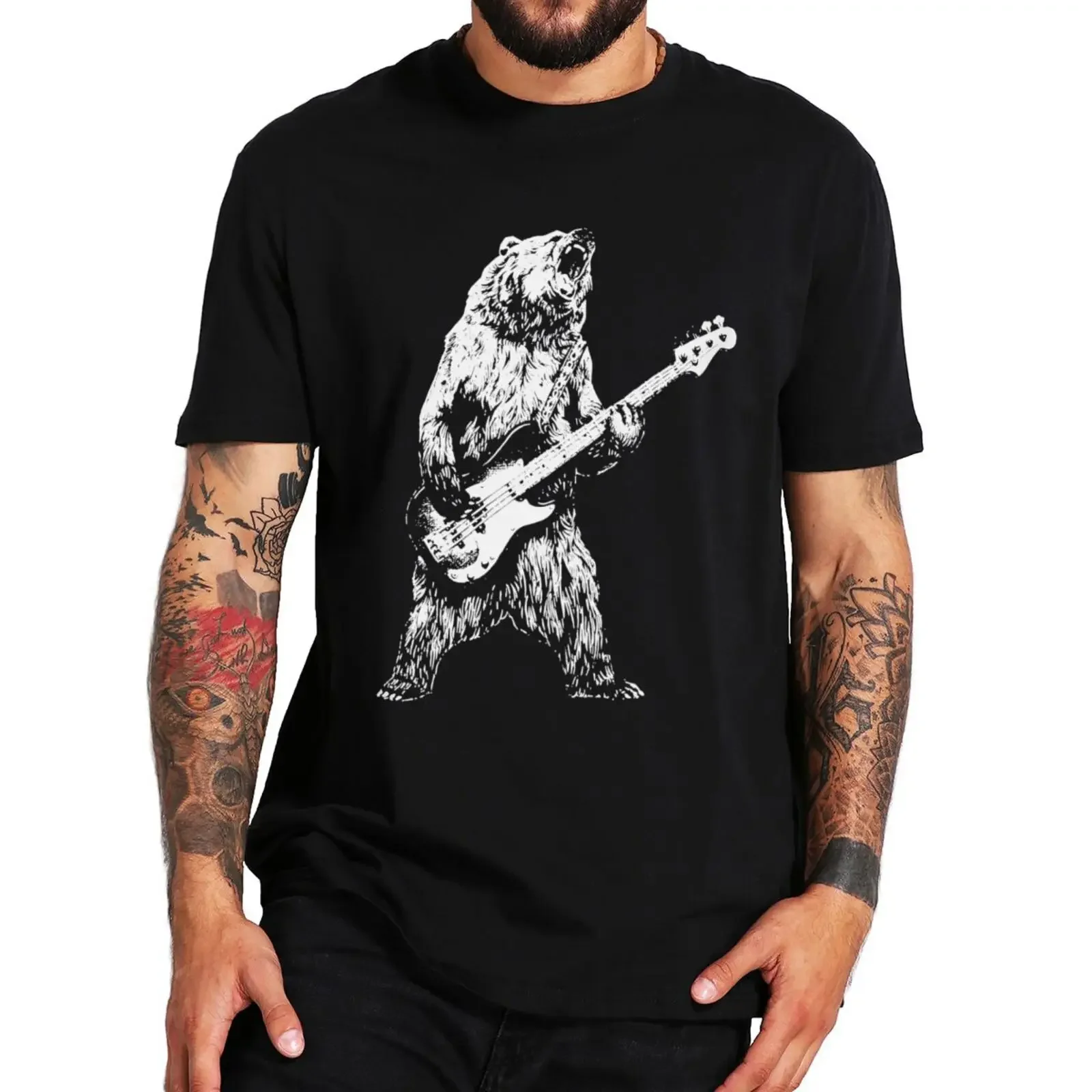 

T Shirt Retro Bear Playing Bass Guitar Cats harajuku men's t-shirts Guitarist Music Lovers Tops 100% Cotton O-neck Unisex Casual