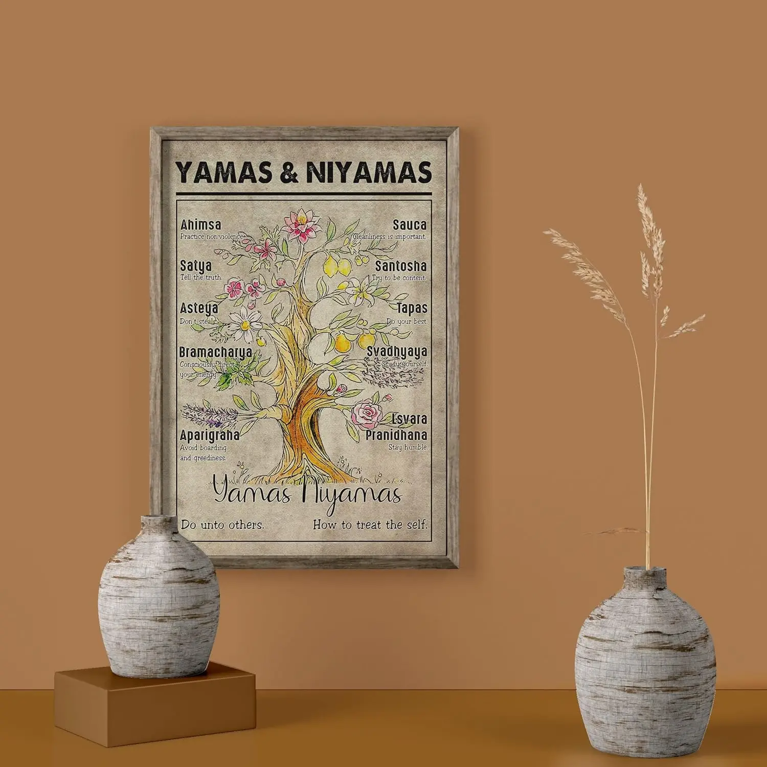 Metal Vintage Tin Sign Decor Yamas and Niyamas Yoga Poster, Eight Limbs of Yoga Poster, Yoga Poses Poster, Yoga Guide Wall  sign
