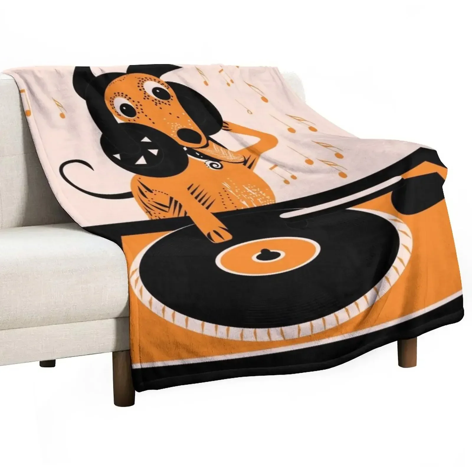 

DJ Dog Throw Blanket Furrys Plaid on the sofa Blankets