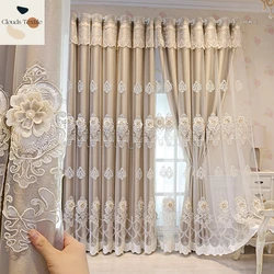 Cortinas transparentes con bordado en relieve romántico de lujo para sala de estar, comedor, dormitorio, encaje de tul, ventana de doble capa personalizada