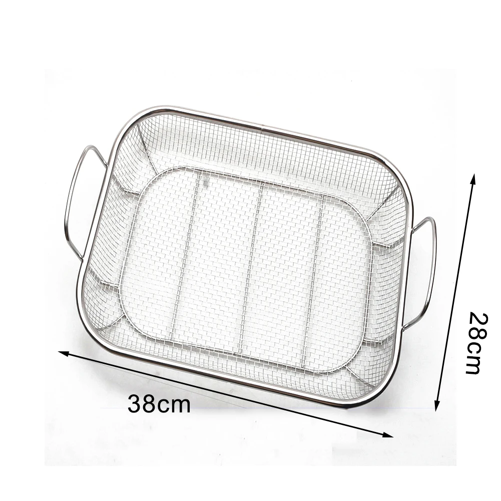 Double Handle BBQ Drain Basket with Hanging Hook Stainless Steel Build for Efficient Liquid and Oil Removal in Kitchen