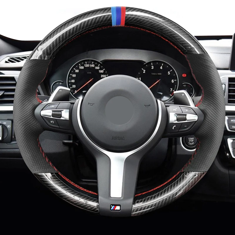 

Carbon Fiber Leather for BMW 2 3 5 7 Series 320 325 330 525 530 535 730 740 X1 X2 X3 X4 X5 X6 X7 Car Steering Wheel Cover Sleeve