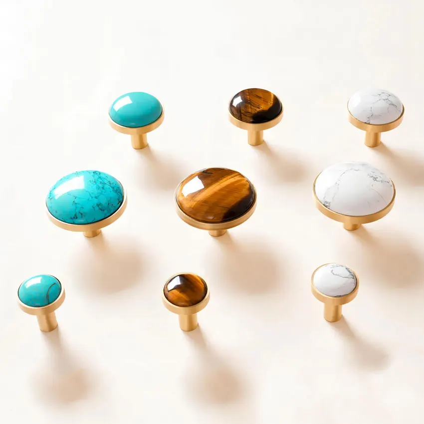 

Natural Stone + Brass Cabinet Hardware Cabinet Door Knobs White Blue Turquoise Dresser Pulls Elegant Kitchen Cupboard Handles