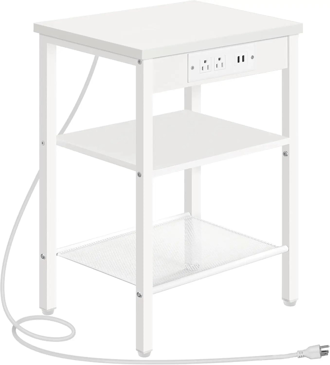 

Side Table with Charging Station and USB Port, Small End Table for Small Space, 3-Tier Nightstand with Adjustable Shelf, for