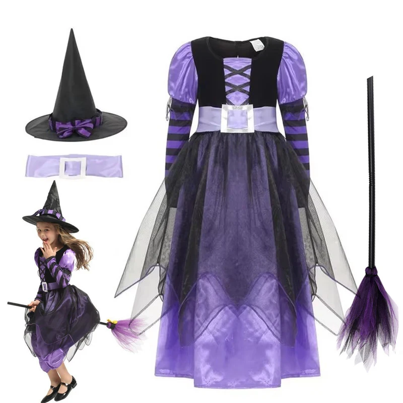 

Halloween Party Costumes Witch Dress for Girls Kids Carnival Vampirina Dress Up Cosplay Vampire Pumpkin Clothing