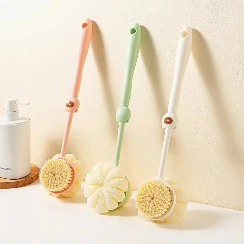 Silicone Two-Sided Shower Body Brush with Long Handle - Exfoliating Back Scrubber Bathing Massage Bath Accessories