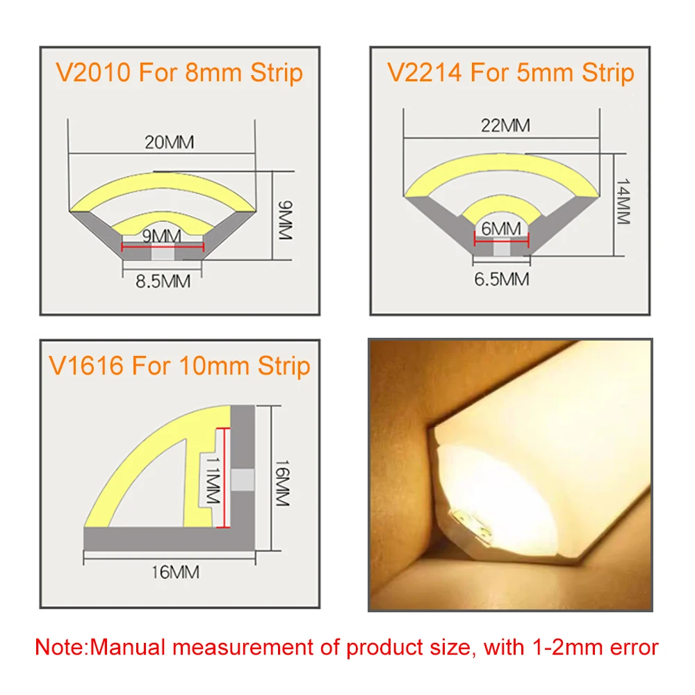 V Shape LED Neon Silicone Tube V16 V20 V22 Sector Flexible Side Lighting For WS2812 WS2811 5050 2835 Light Strip IP67 Waterproof