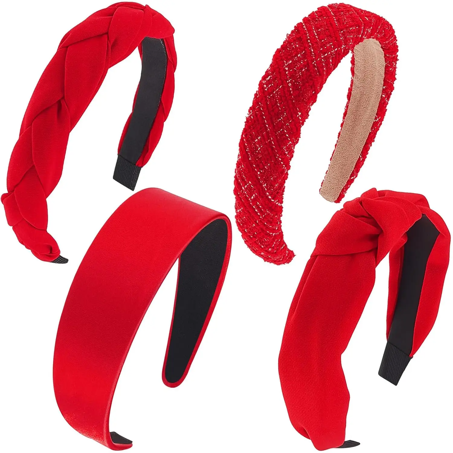 4 Pcs Red Headband Red Accessories Knotted Headband Criss Cross Hair Accessories Satin Headband Red Velvet Braided Headband for