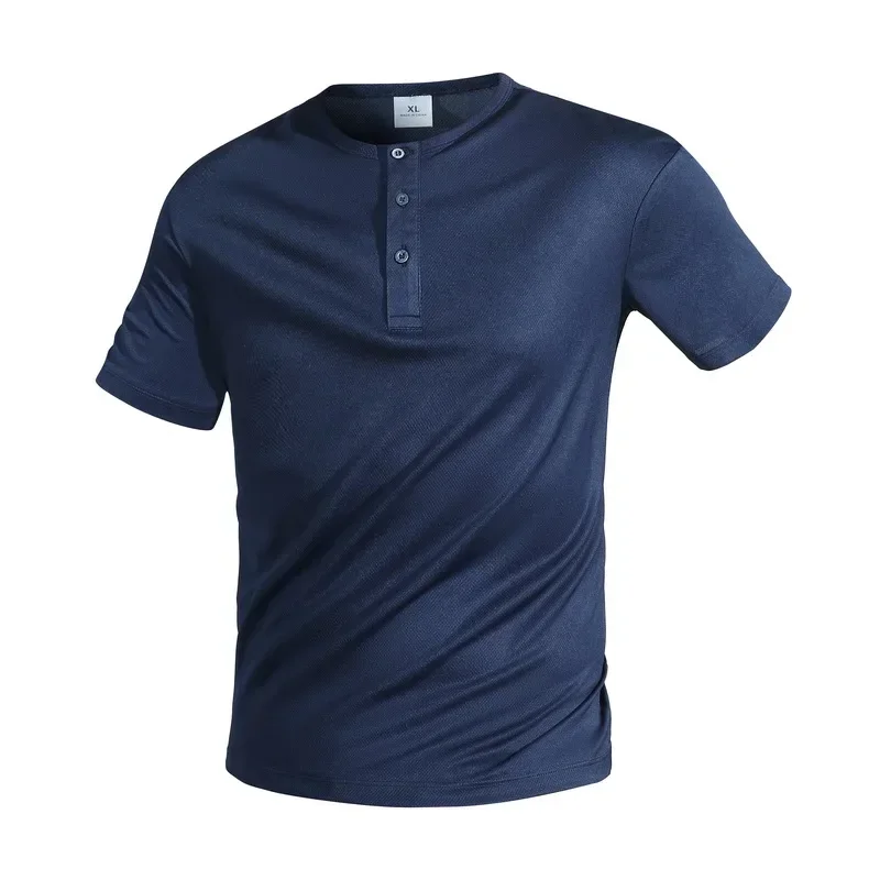 Herren Kurzarm Henley-Neck T-Shirts Einfarbig Männliche Fitness-Oberteile Sommer Slim Fit Knopfhals Lässiges Bequemes T-Shirt Streetwear – Detail 11