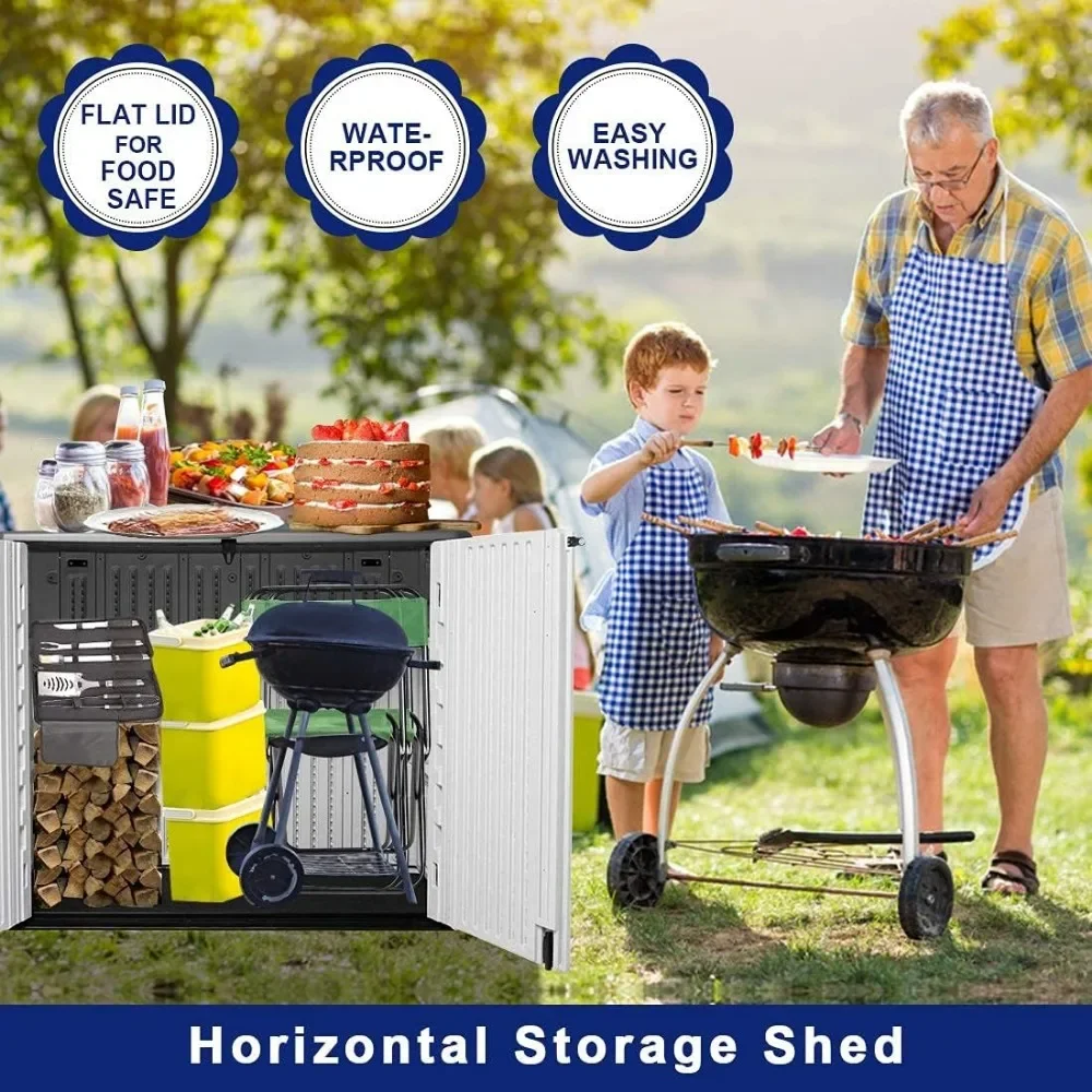 Outdoor Storage Shed - Horizontal Storage Box Waterproof for Garden, Patios, Backyards, Multi-Opening Door for Easy Stor