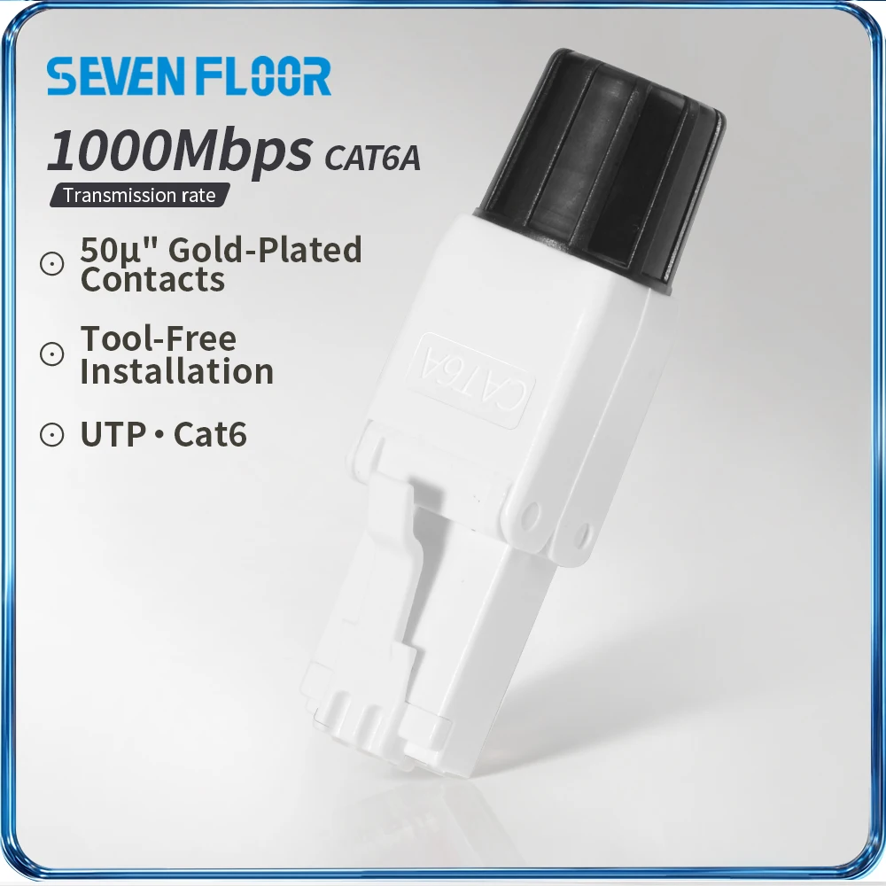 Tool-Free RJ45 Cat6A UTP  Connectors, Reusable 10Gbps 500MHz Ethernet Termination Plugs for 23-26AWG Cable, 1PCS