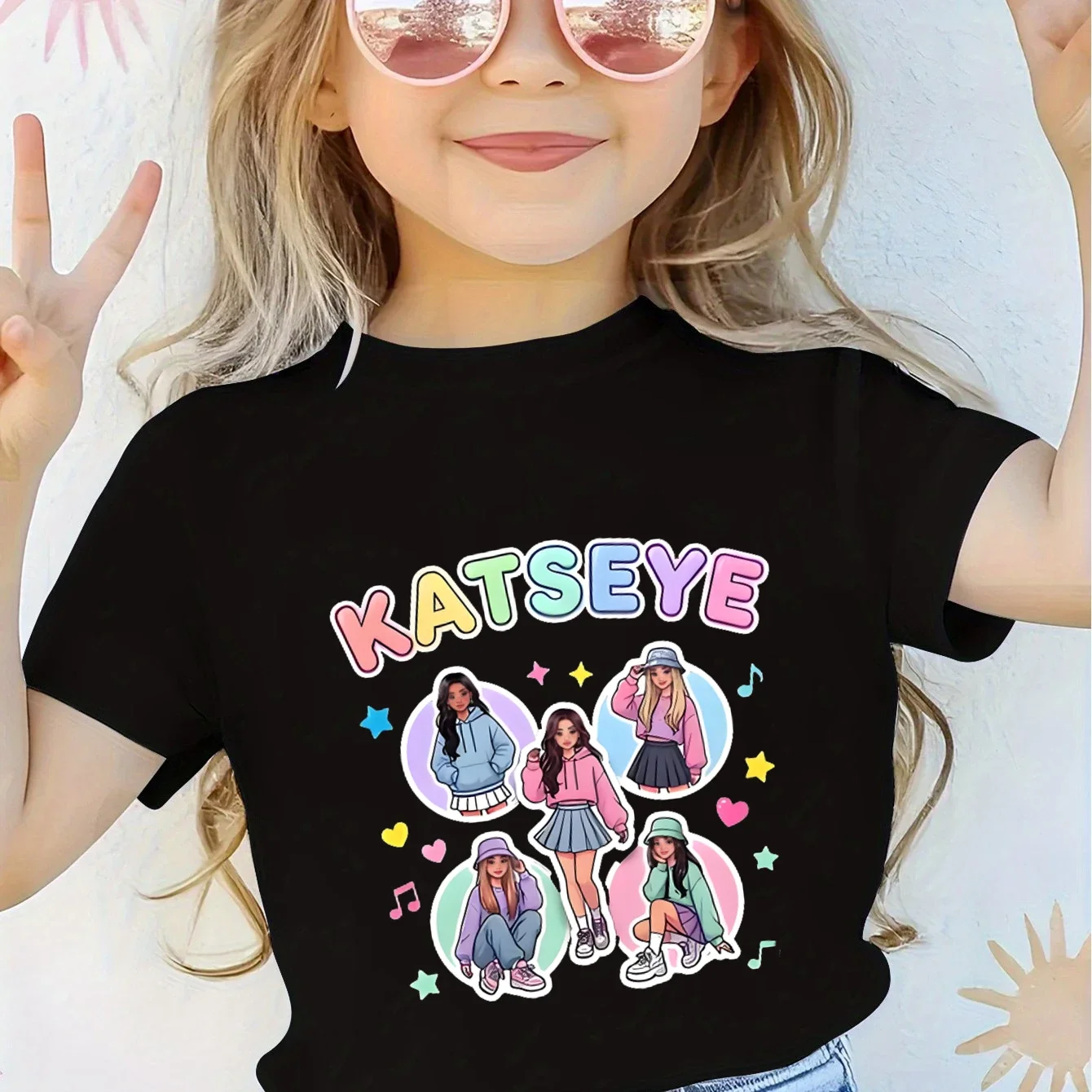 Korean Kpop Gril Group KATSEYE Printed T-shirt for Girls Kids Casual Summer Short Sleeve Tops Fashion Children's T-shirt Gifts