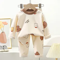 Neue Kinder Herbst warme Pyjamas Jungen Mädchen niedlichen Cartoon Bär Langarm T-Shirt Top Hosen Baby Nachtwäsche Unterwäsche Kleidung Sets