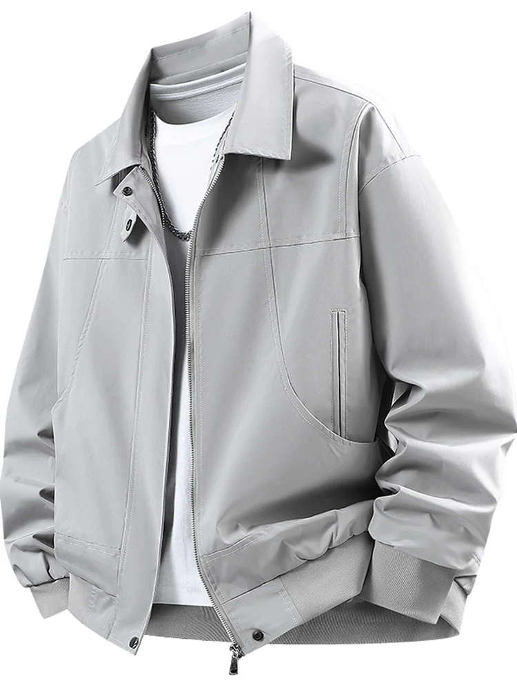 

Мужская повседневная куртка на осень-весну, свободный крой, воротник-стойка, на молнии, с длинными рукавами, ветрозащитная, из полиэфирного волокна, укороченная модель