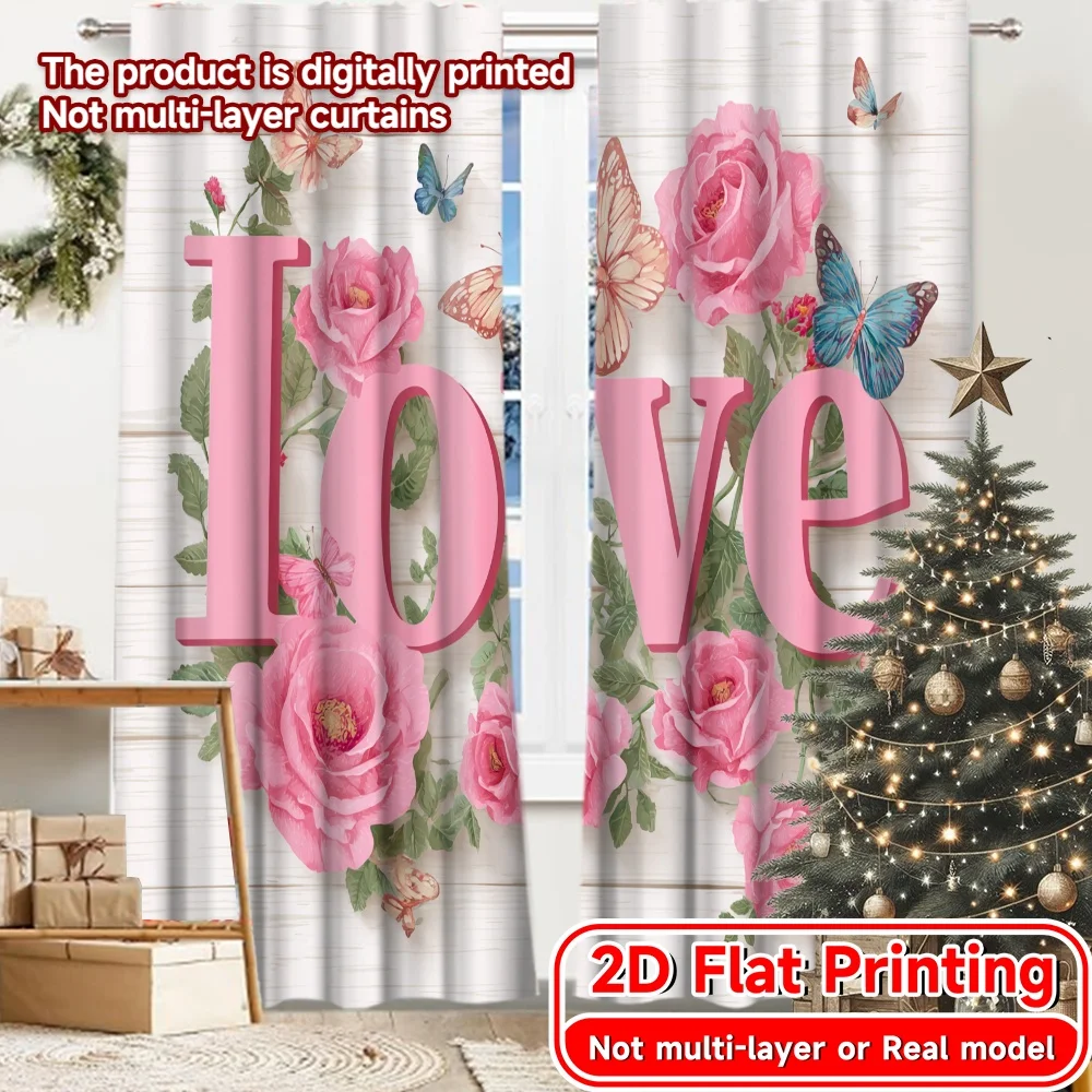 2D Flat Printing,2pcs Floral Romance Chic Fashionable Curtains Durable Polyester Curtains Home Decor Ldeal for Grey,