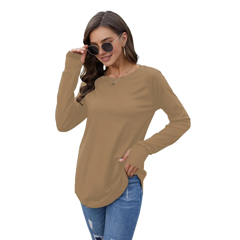 ABP-Tops de otoño a la moda para mujer, camisas de manga larga de gran tamaño con agujeros para el pulgar, ropa de moda holgada con cuello redondo informal