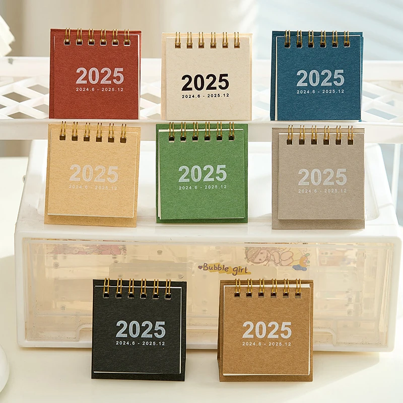Kawaii Mini Simple Small Desk Calendar Portable Calendar Punch Plan Desktop Decoration Daily Monthly Yearly Planner Gifts