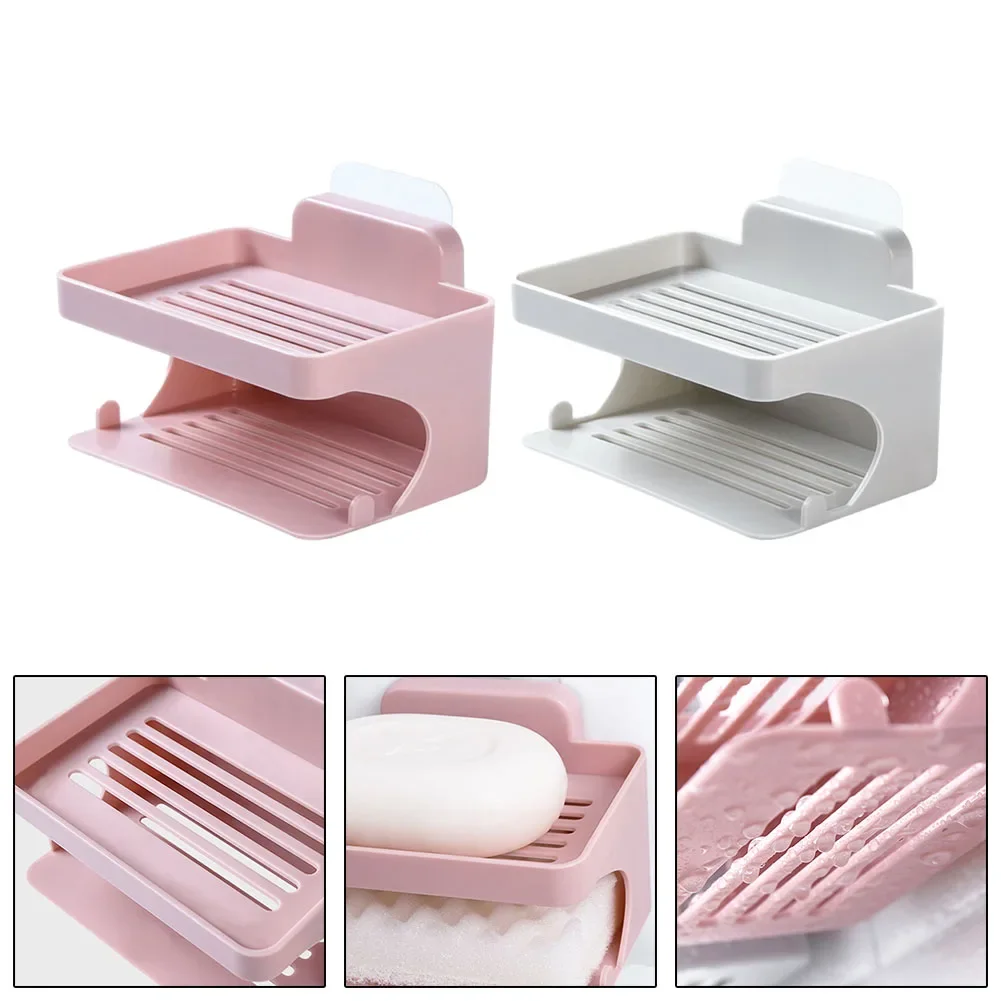 

1pc Double Layer Soap Holder Wall Mounted Soap Tray Soap Dishes For Bar Soap 13.2*9.5*8cm Household Merchandises Accessories